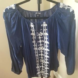 Lucky Brand Women's Top Blue & White Size Small